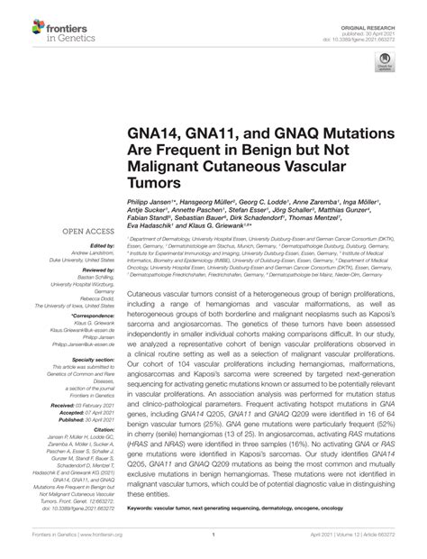 Pdf Gna Gna And Gnaq Mutations Are Frequent In Benign But Not