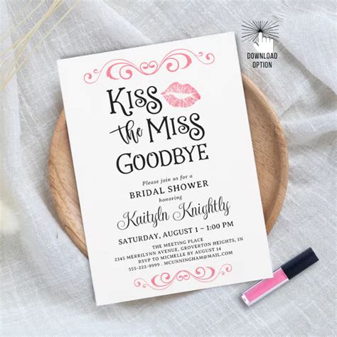 Kiss The Miss Goodbye Bridal Shower Invitation Zazzle