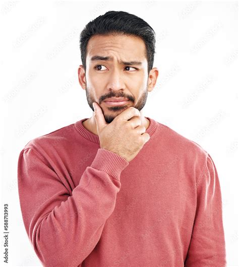 Confused Man Thinking And Why Face In Studio White Background And