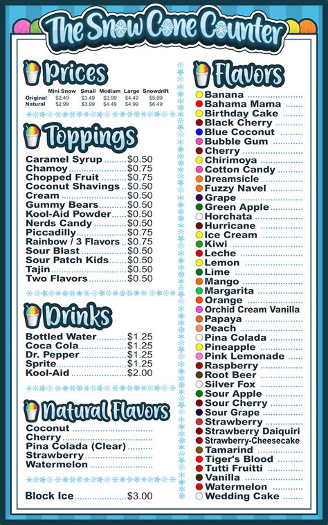 Menu The Snow Cone Counter