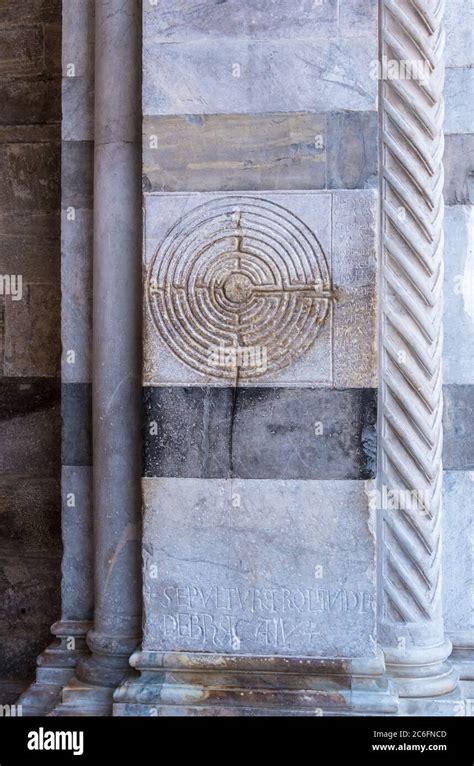 Lucca Italy August Stone Labyrinth On The Portico Of The