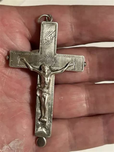 Ancien Pendentif Croix Reliquaire En Argent Massif Xviii Xix Eur