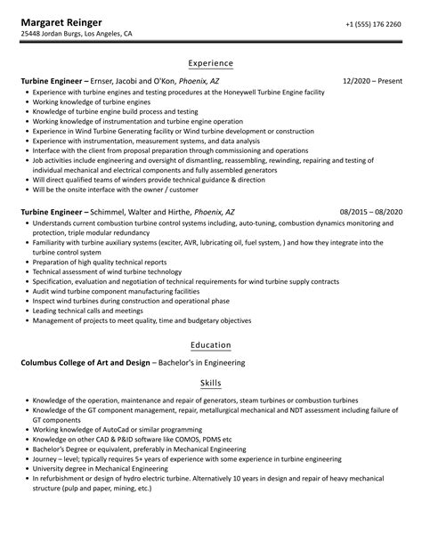 Turbine Engineer Resume Samples | Velvet Jobs