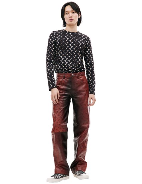 MARINE SERRE Logo Moon leather trousers - Red | Garmentory