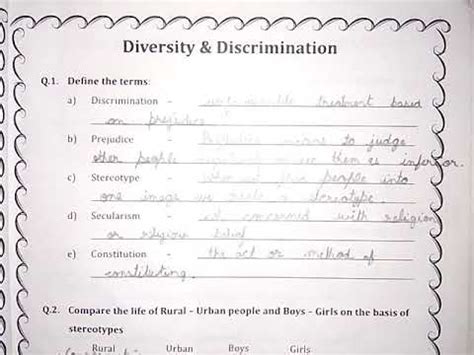 Diversity And Discrimination Class Civics Sst Worksheet