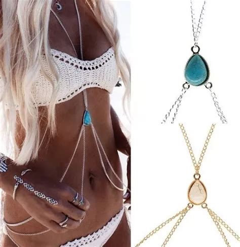 Colar Cintura Camada Dupla Body Chain Moda Sexy Praia Pedra