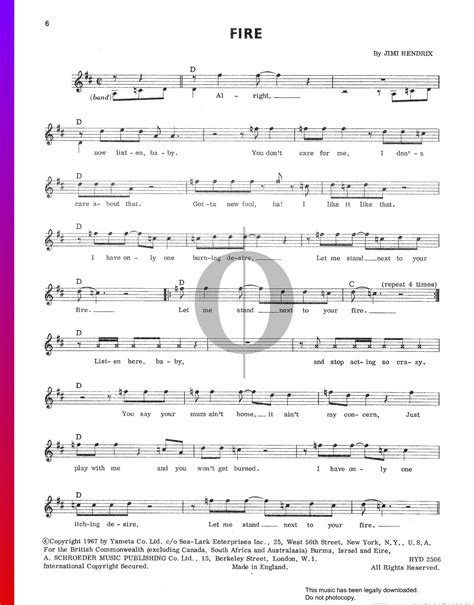 Fire Jimi Hendrix Piano Sheet Music Oktav