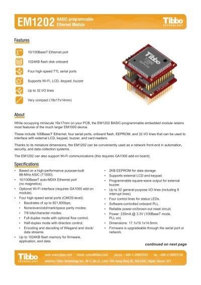 Em1202 Datasheet Tibbo Technology