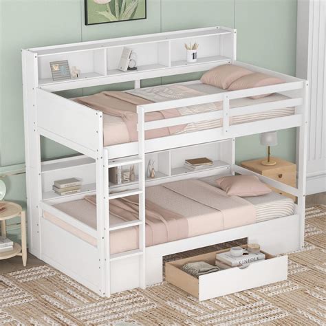 Moeo Twin Over Twin Bunk Bed With Built In Shelves Beside Both Upper