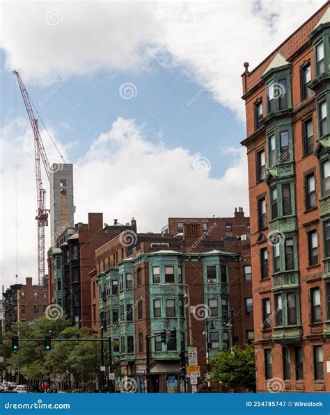 Few Old Buildings in Boston with New Construction and Crane Editorial
