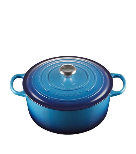 Le Creuset Blue Cast Iron Round Casserole Dish Cm Harrods Uk