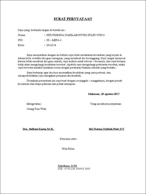 Surat Pernyataan Bolos Sekolah Hal Riset