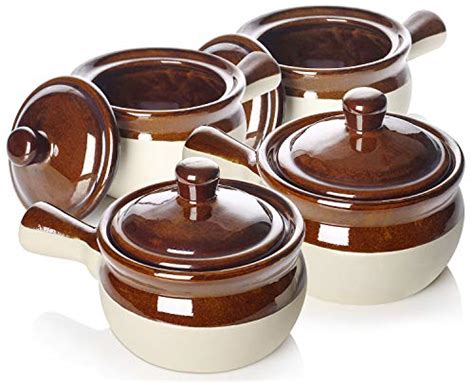 LIFVER French Onion Soup Crocks, 18oz Soup Bowls with Handles and Lids, Ceramic Bowls for Soup ...