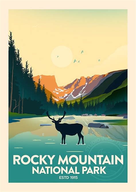 Rocky Mountain Print Established 1915 Edition Poster Rocky Etsy Uk