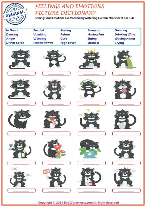 Feelings And Emotions Esl Vocabulary Matching Exercise Worksheet For