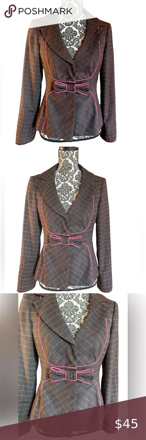 Nanette Lepore Fitted Virgin Wool Blend Brown And Pink Blazer Jacket Sz