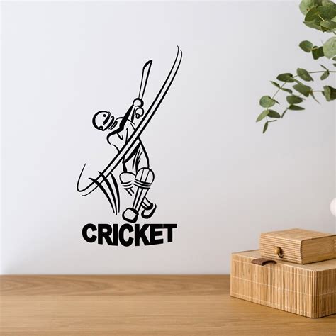 Sport Vinyl Wall Decal Cricket Bat Game Player Teams Room Interior