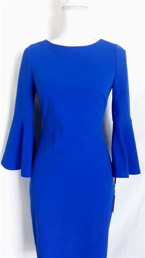 Nwt Calvin Klein 34 Bell Sleeve Sheath Dress Size 2 Ultramarine Color