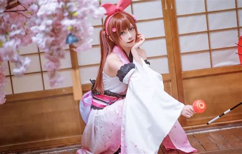 Wallpaper Pose Sakura Asian Cosplay Beautiful Girl Redhead Babe For Mobile And Desktop