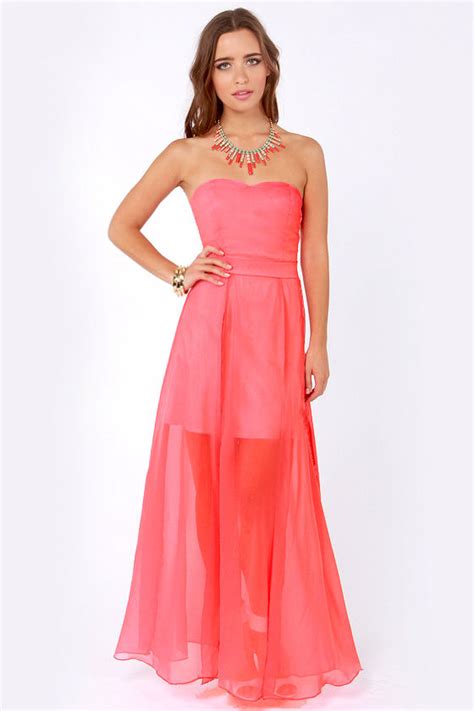 Gorgeous Strapless Dress Coral Dress Maxi Dress 52 00 Lulus