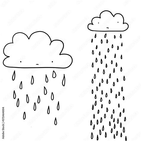 Sad Rain Clouds Line Drawing Stock Illustration | Adobe Stock