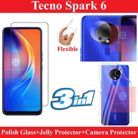 Tecno Spark 6 Glass Protector Polish Screen Tempered Back Protector