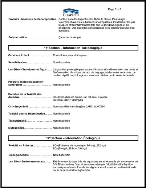 acide chlorhydrique fiche signalétique