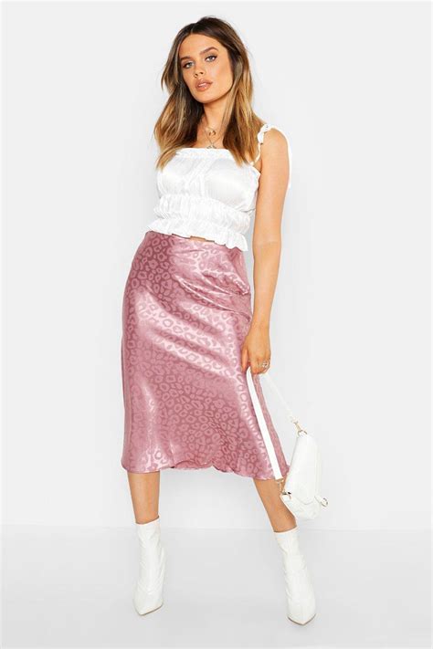 Boohoo Leopard Print Satin Bias Cut Slip Midi Skirt In Purple Lyst