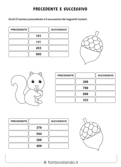 Schede Didattiche Di Matematica Numeri Precedenti E Successivi