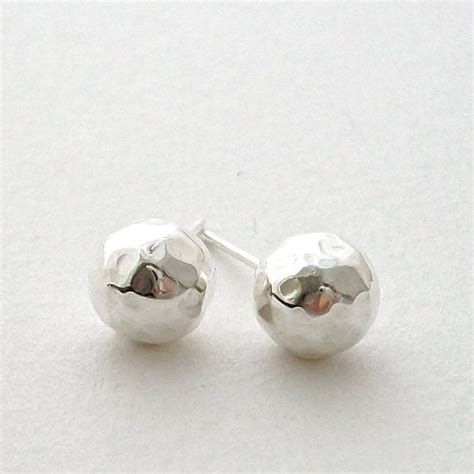 Large Hammered Ball Studs Sterling Silver Ball Earrings 8mm Etsy