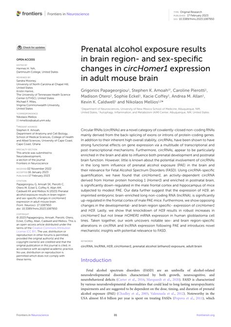 Pdf Prenatal Alcohol Exposure Results In Brain Region And Sex