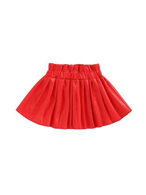 Sayoo Toddler Baby Girls Pu Leather Skirts Solid Pleated High Waist