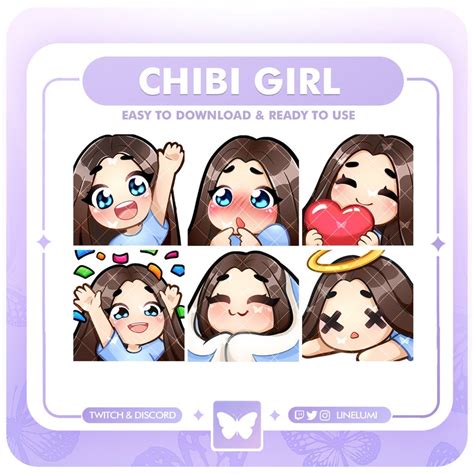 Brown Hair Blue Eyes Chibi Girl Emotes For Twitch And Discord Cute