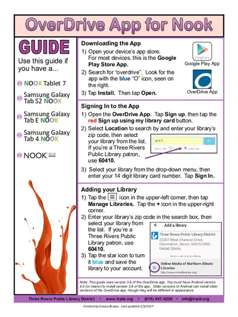 Fillable Online Overdrive App For Nook Guide Three Rivers Public