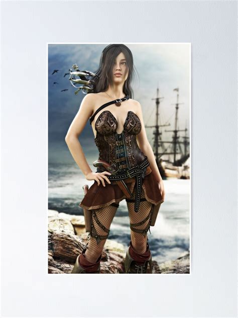 Portrait Of A Pirate Female Posing After Coming Ashore Poster By