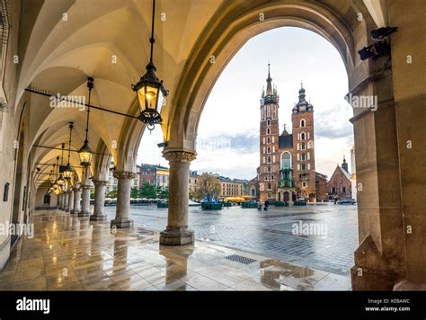 Cloth Hall And Saint Mary S Basilica On Main Market Square In Krakow