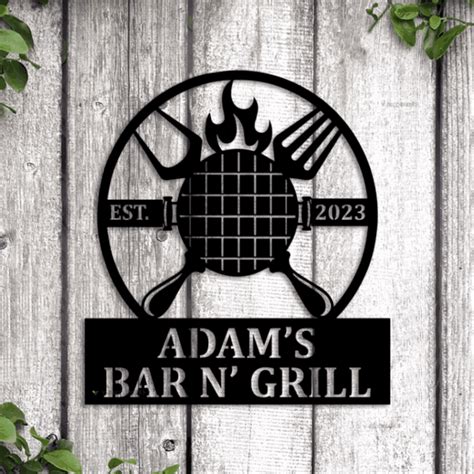 Custom Backyard Bar And Grill With Led Lights Custom Metal Sign