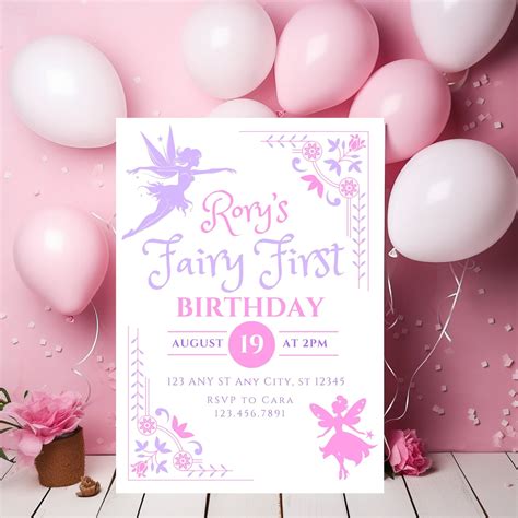 Editable Fairy 1st Birthday Invitation Enchanted Fairy First Etsy