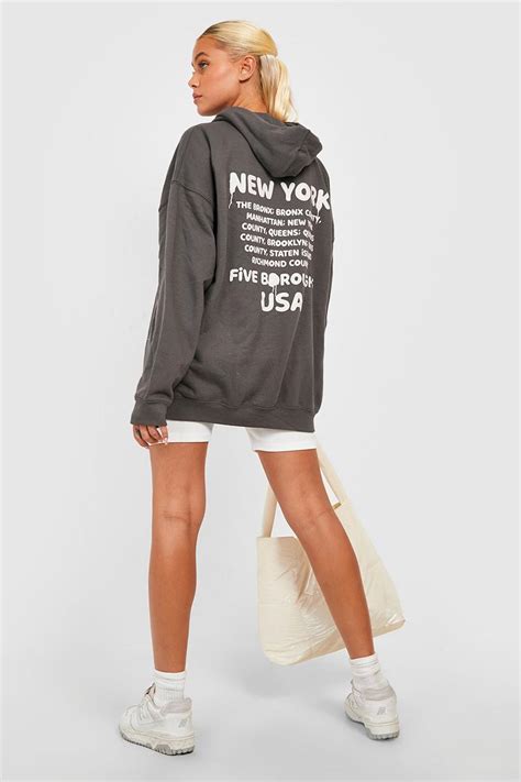 New York Slogan Oversized Hoodie Boohoo Uk