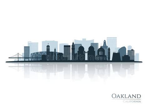 Oakland Skyline Silhouette with Reflection. Stock Vector - Illustration of orange, tower: 327596587