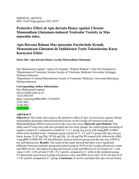 PDF Protective Effect Of Apis Dorsata Honey Against Chronic