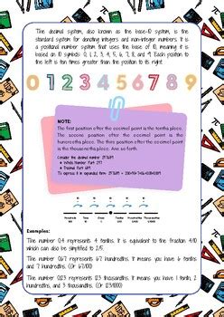 Decimals Explained Classroom Handout with Word Problems by Math Help For Kids