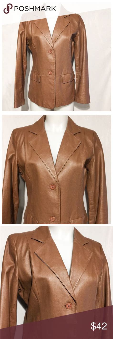 Chadwick S Leather Tan Blazer Vintage SZ 8 Fashion Clothes Design