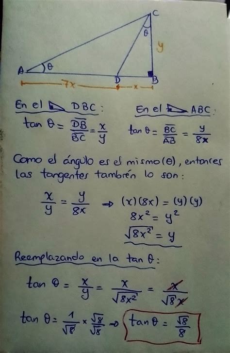 trigonometría de la figura calculé tan teta si AD 7BD Brainly lat