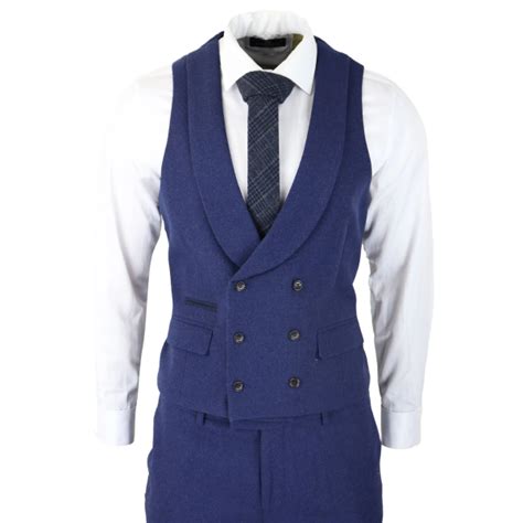 Mens Wool 3 Piece Blue Suit Double Breasted Waistcoat Wedding Party Vintage 1920s Buy Online