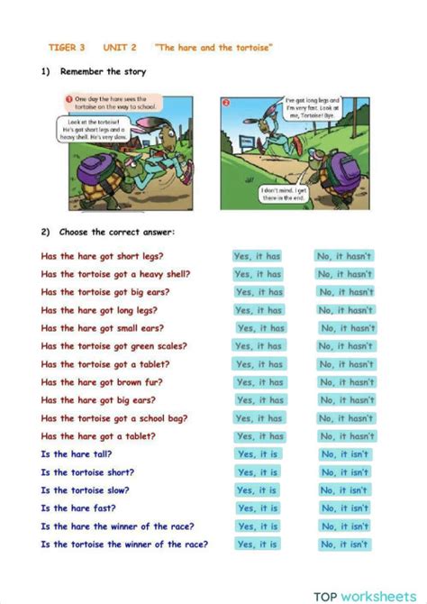 The hare and the tortoise. Interactive worksheet | TopWorksheets