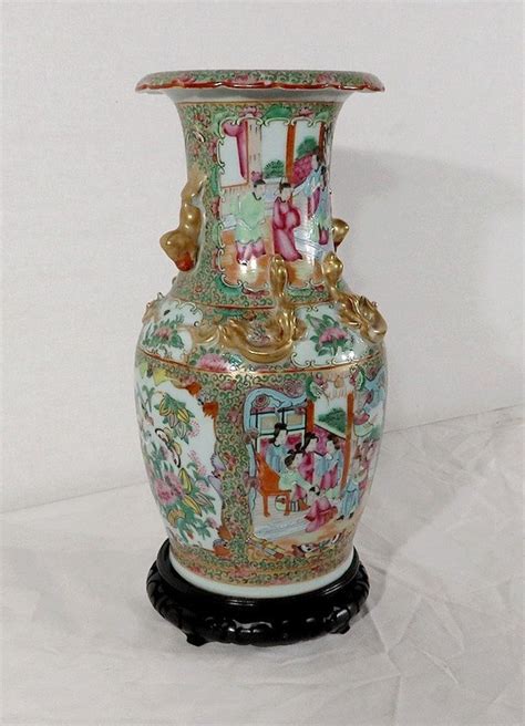 Proantic Vase En Porcelaine De Canton Sur Socle En Bois Chine XI