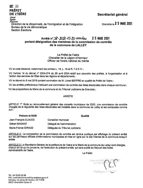 Arr T Pr Fectoral D Signation Des Membres De La Commission De