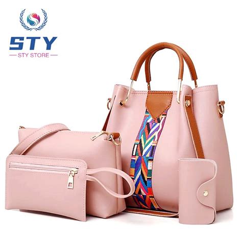 Fashion Four Set Handbag Women Shoulder Bag Tote Bags Pink Best Price