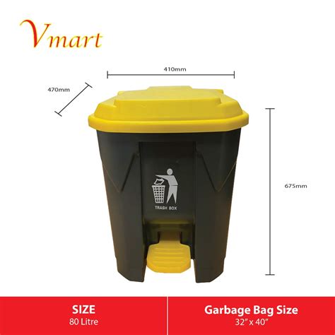 30L 50L 80L Black Yellow Plastic Dustbin With Foot Pedal